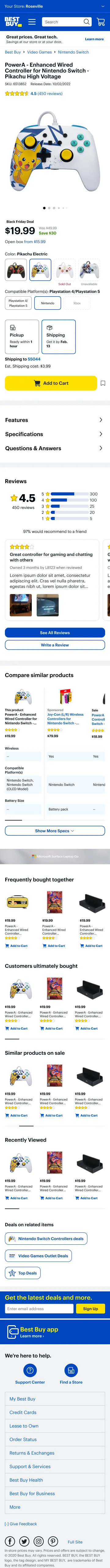 The redesigned product details page for a game controller, top to bottom.