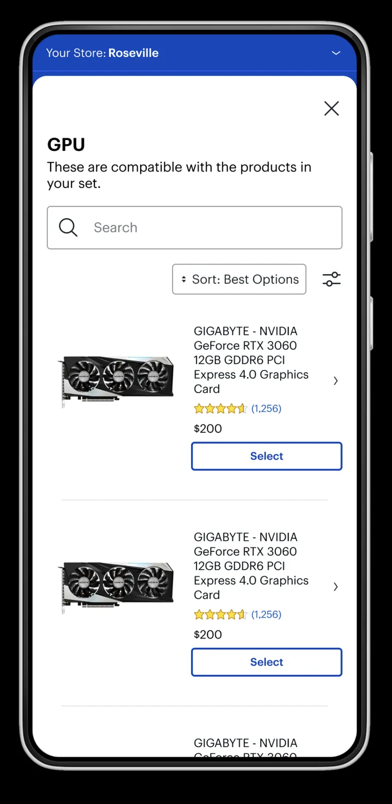 PC gaming configurator, reviewing a component.