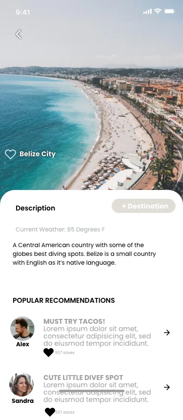 Adding a destination, final design.